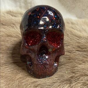 Glittery Red and Black Filament 3” Skull Art Piece